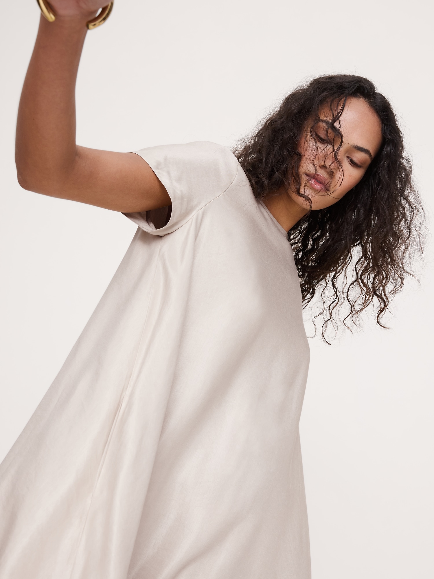 ビスコース リネン トラペーズ マキシ ドレス-2