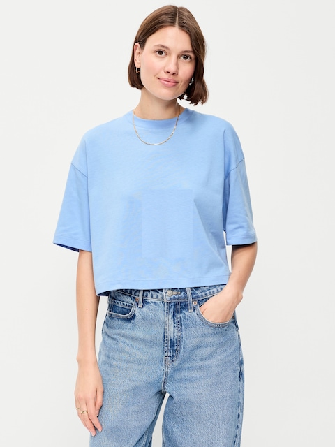 Vintage Crew-Neck Oversized Crop T-Shirt