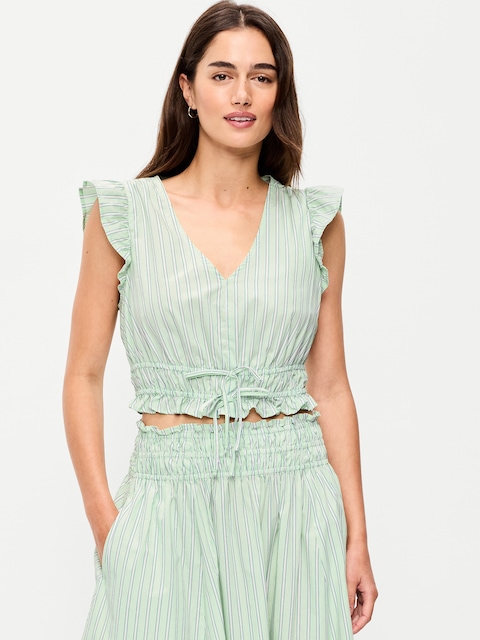 HAUT EN POPELINE À MANCHES FLOTTANTES