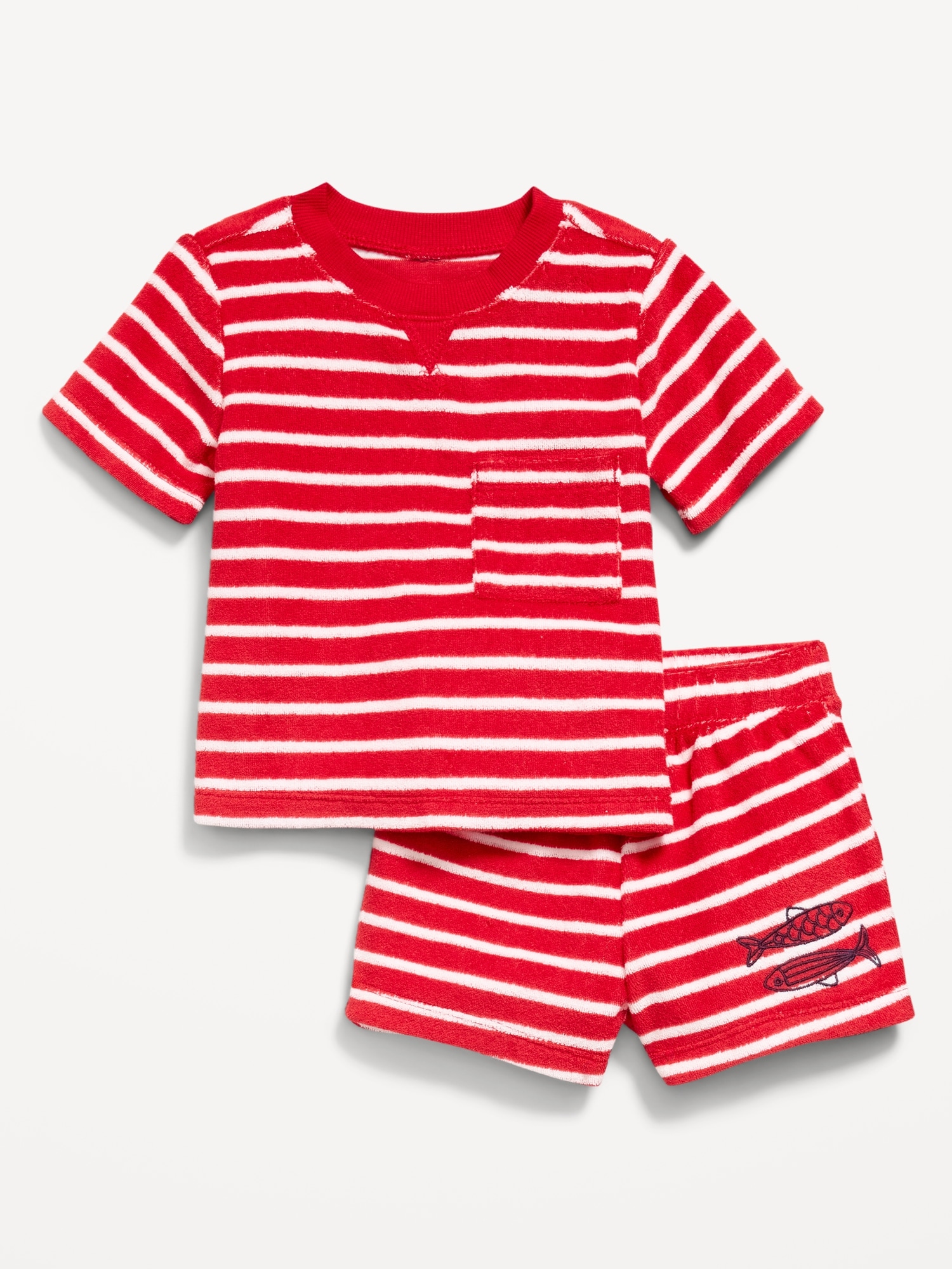 ENSEMBLE DE SHORT ET HAUT À POCHE À MANCHES COURTES EN JERSEY BOUCLETTE POUR BÉBÉ