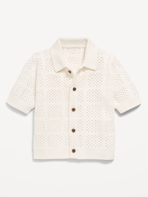 Oversized Short-Sleeve Crochet-Knit Shirt for Toddler Boys