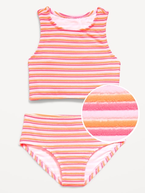 Textured Striped Tankini Swim Set for Girls