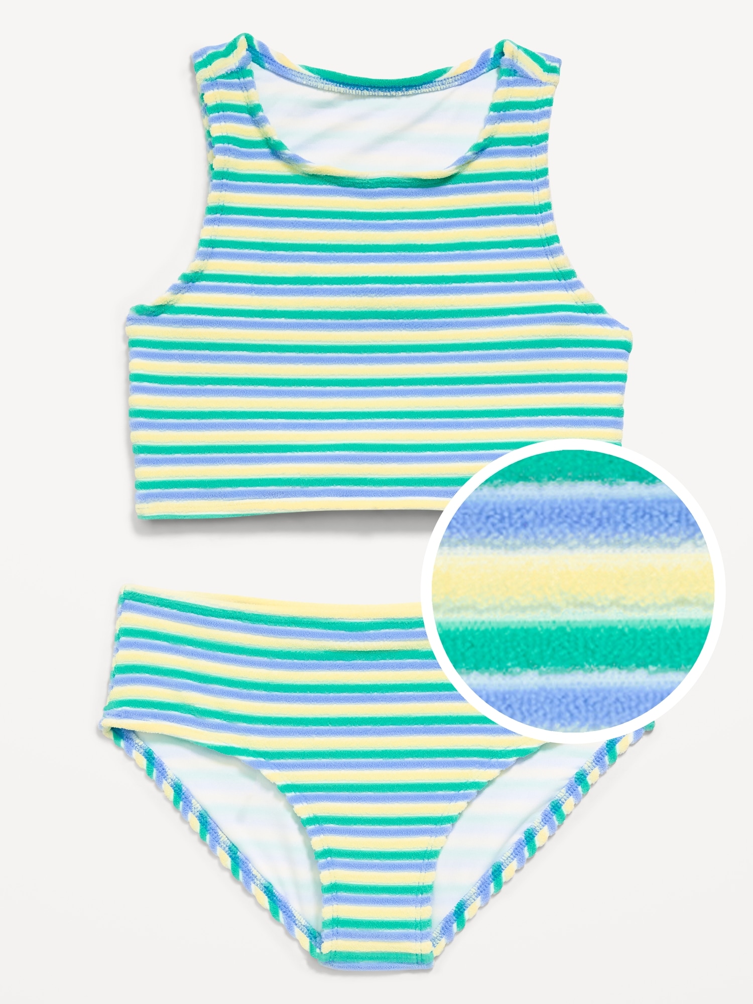 Textured Striped Tankini Swim Set for Girls