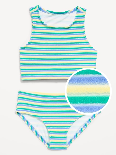 Textured Striped Tankini Swim Set for Girls