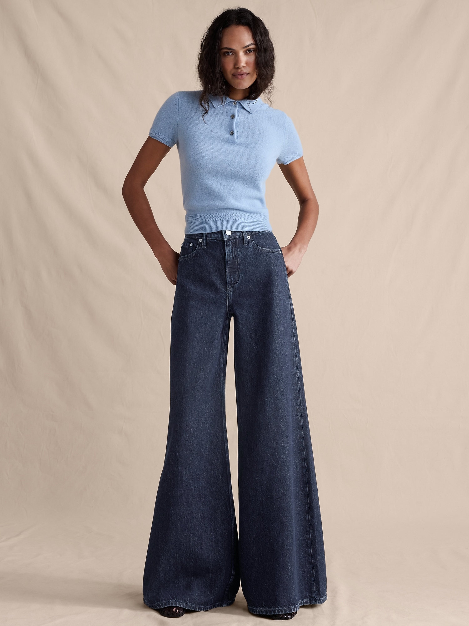 JEAN PALAZZO LÉGER À JAMBE LARGE À TAILLE HAUTE