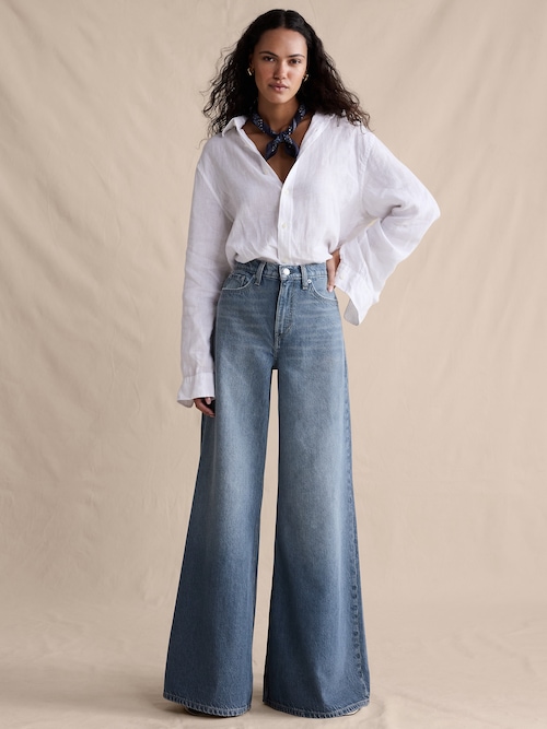 ハイライズ ワイドレッグ ライトウェイト パラッツォ ジーンズ