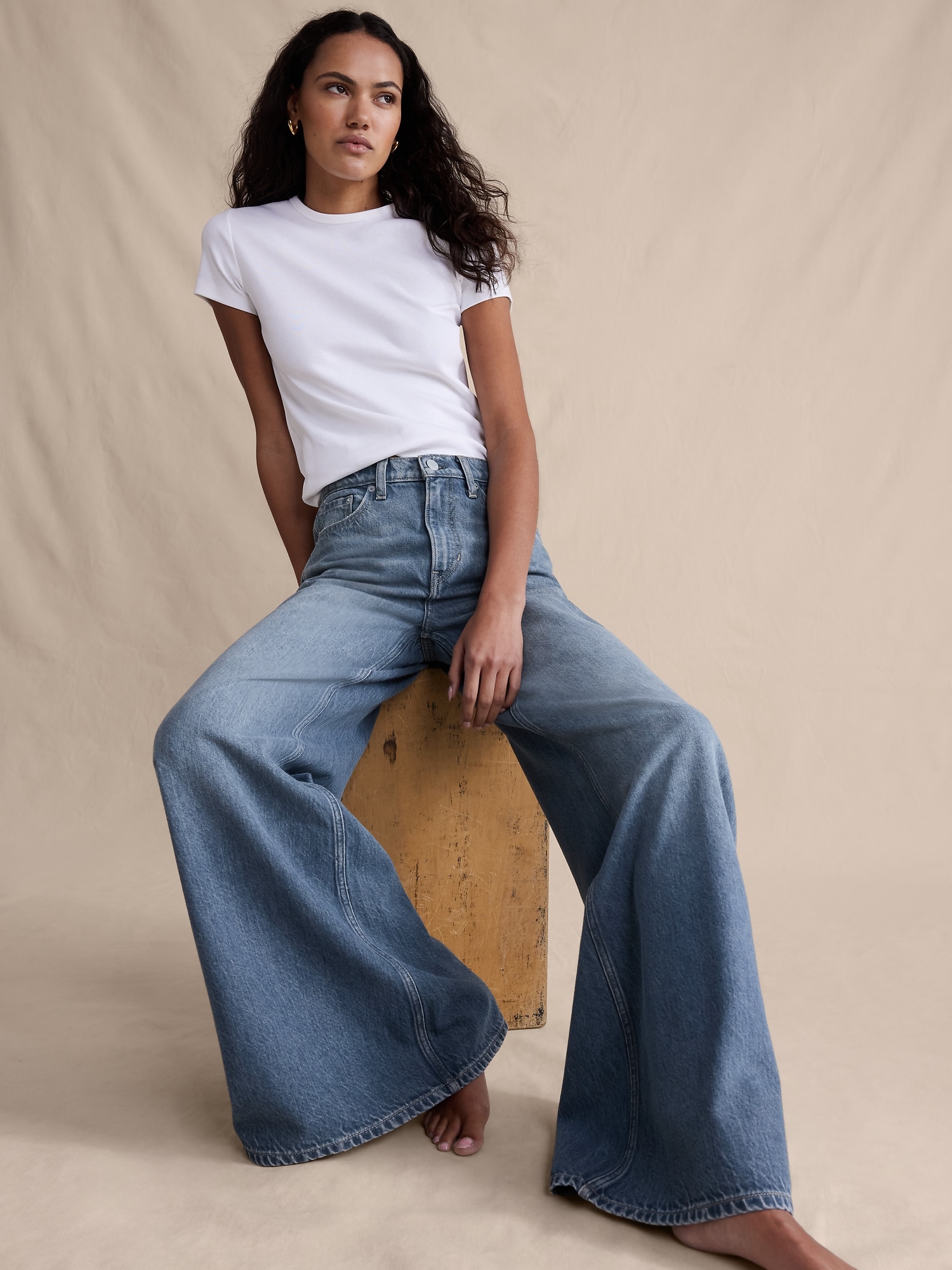 ハイライズ ワイドレッグ ライトウェイト パラッツォ ジーンズ-3