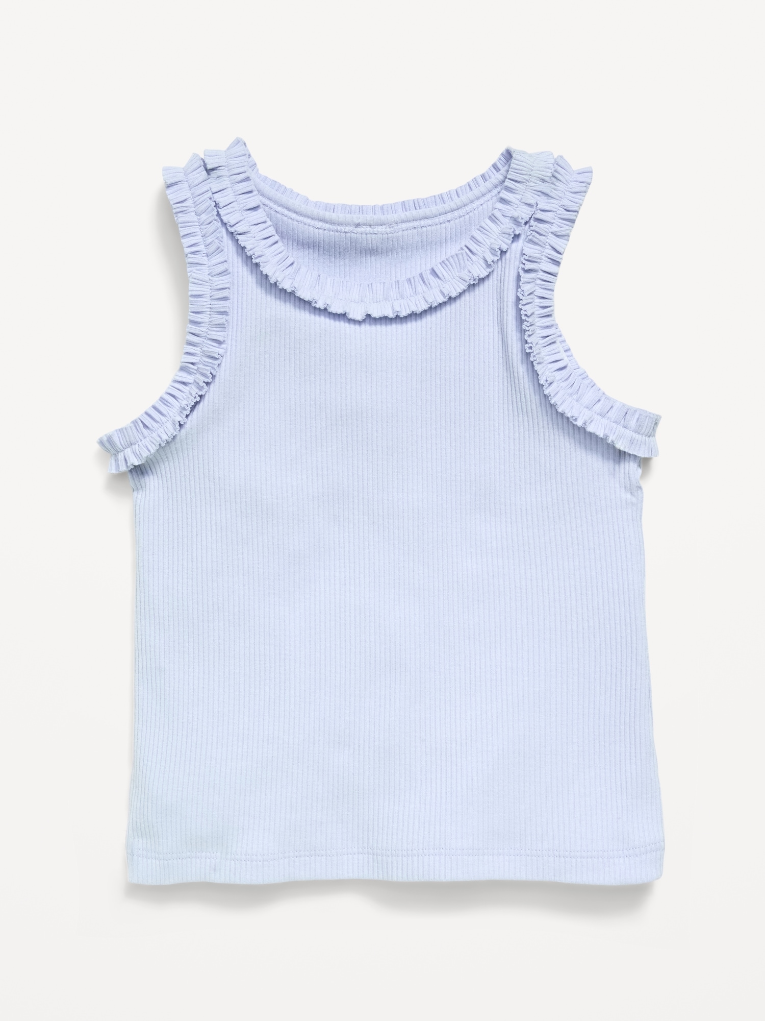 Printed Sleeveless Ruffle-Trim Ribbed Top for Toddler Girls