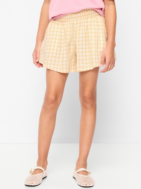 Printed Smocked-Waist Linen-Blend Shorts for Girls