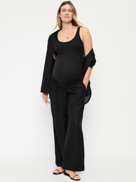 Maternity Rollover Waist Linen-Blend Super Wide-Leg Pants