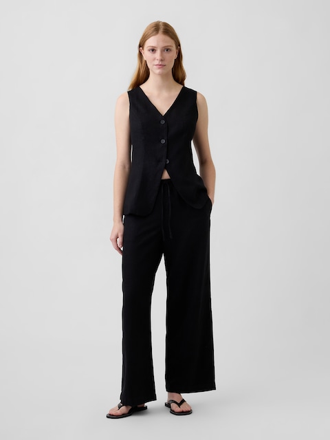Relaxed Linen-Blend Wide-Leg Pants