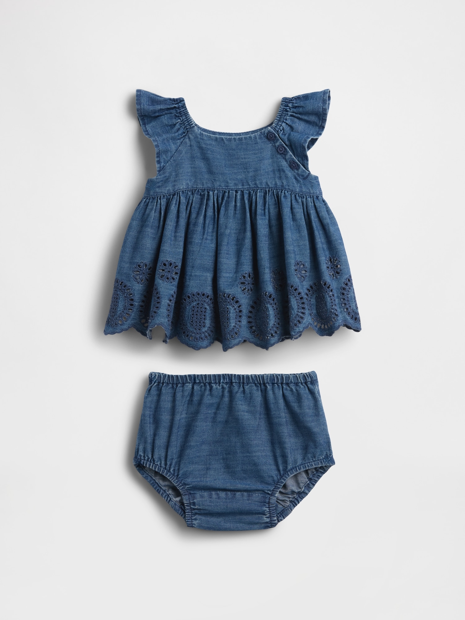 ENSEMBLE EN DENIM À BRODERIE ANGLAISE POUR BÉBÉ