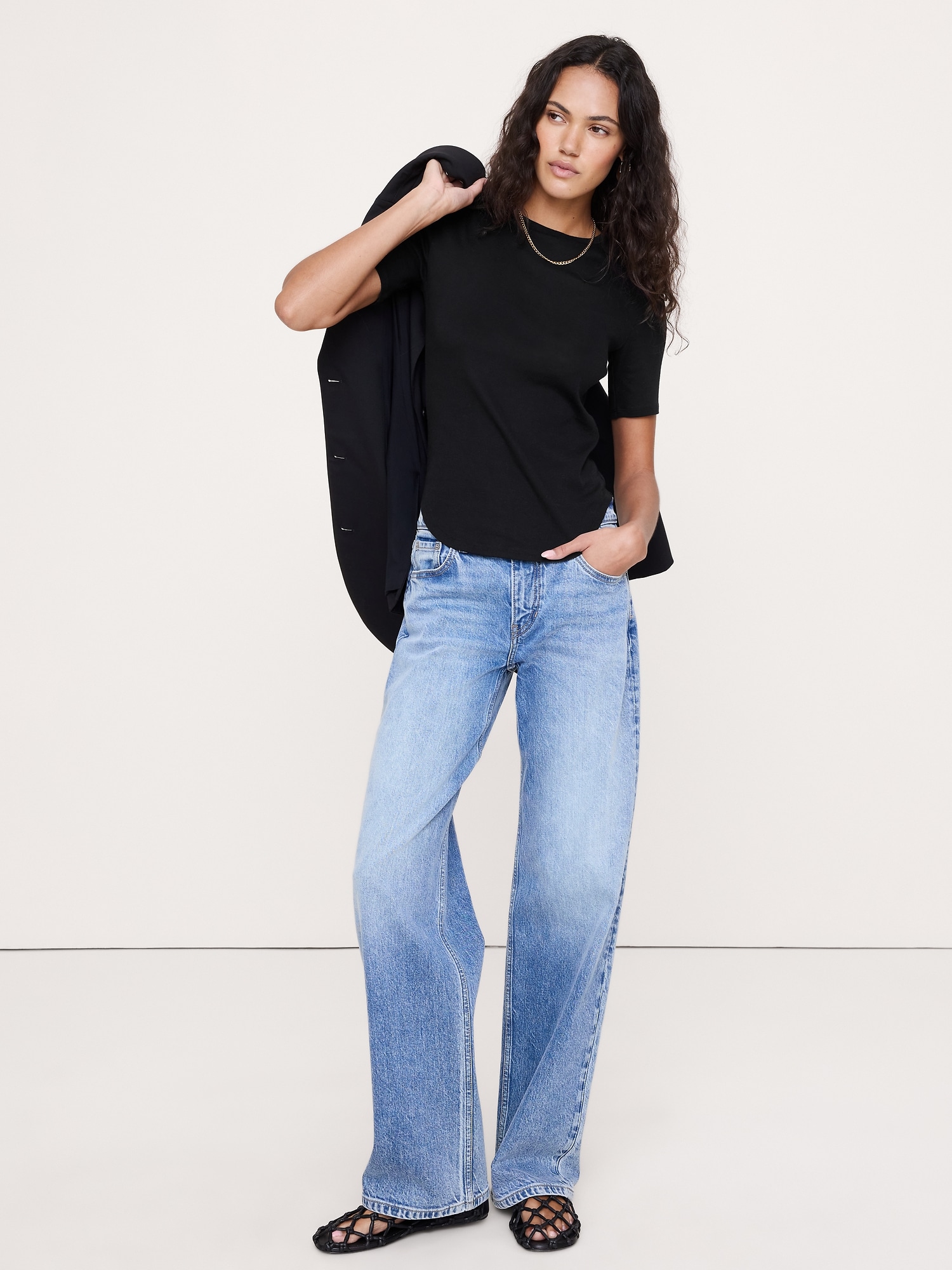 T-SHIRT À MANCHES AUX COUDES EN COTON LÉGER