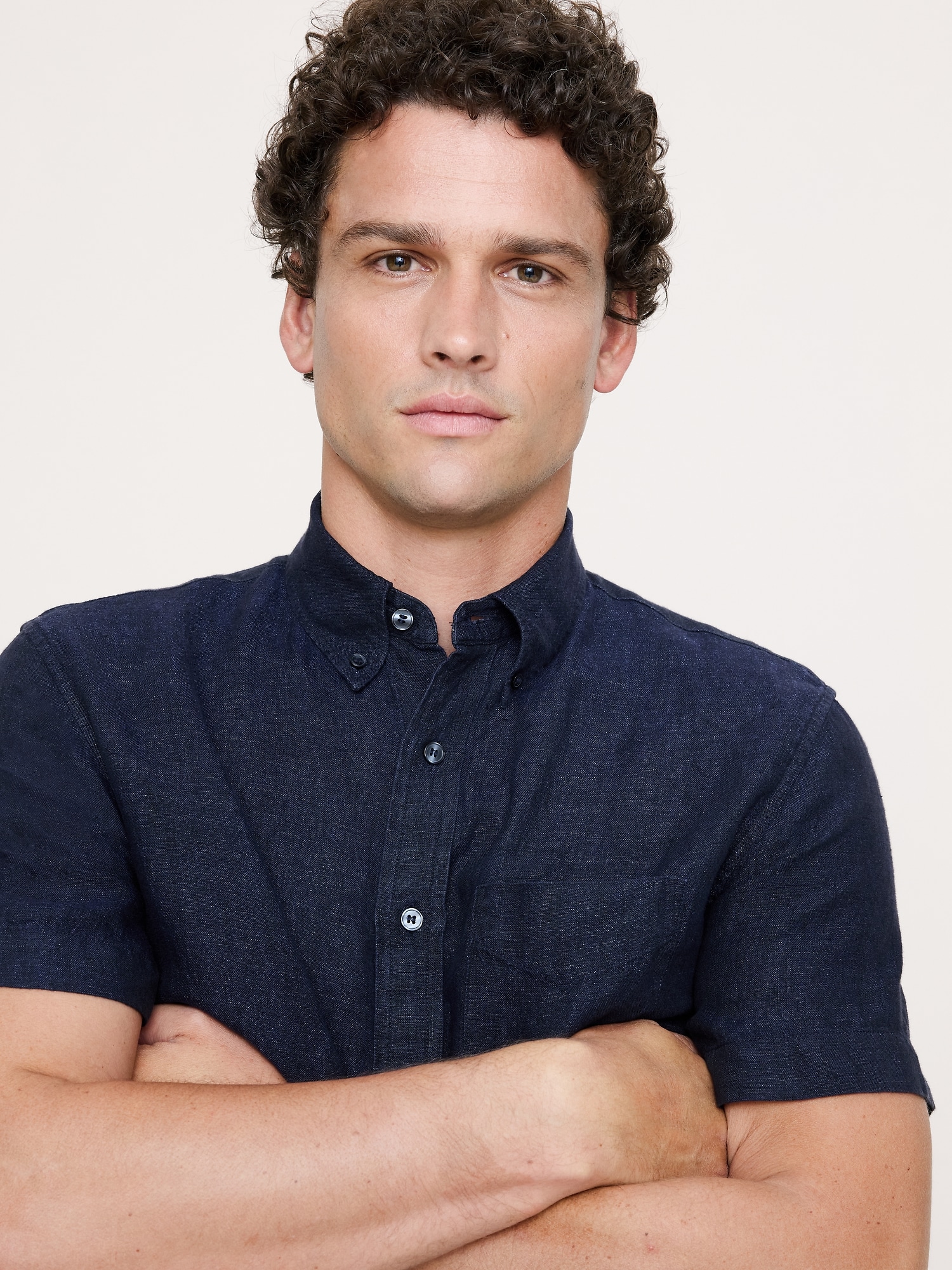 スタンダードフィット リネン ショートスリーブ シャツ-2