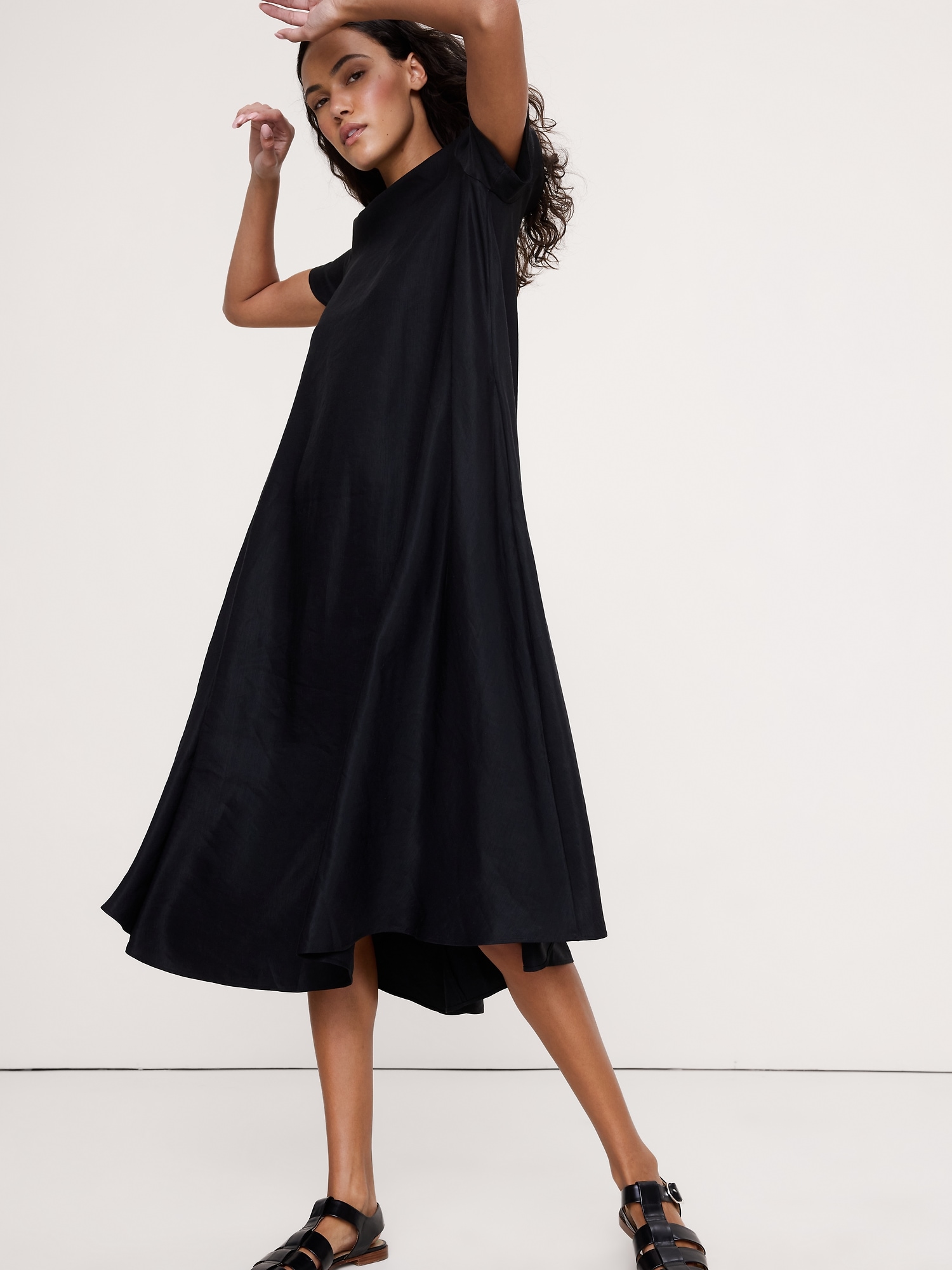 ビスコース リネン トラペーズ マキシ ドレス-2