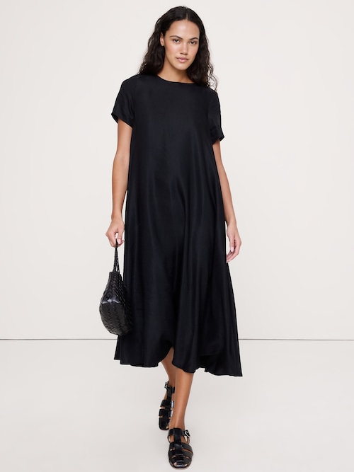 ビスコース リネン トラペーズ マキシ ドレス