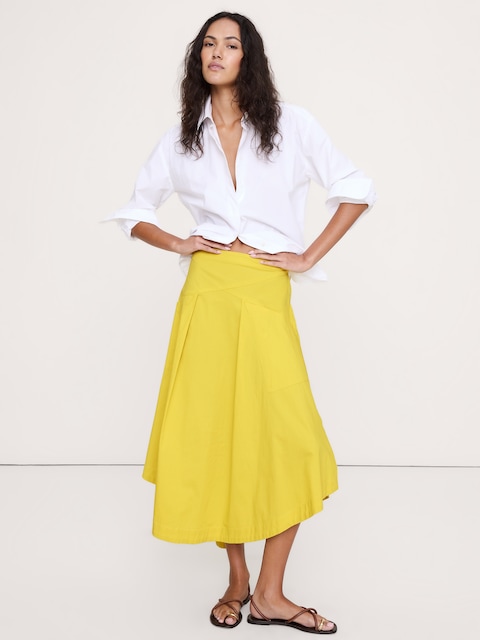 JUPE LONGUE EN COTON EXTENSIBLE À TAILLE BASSE