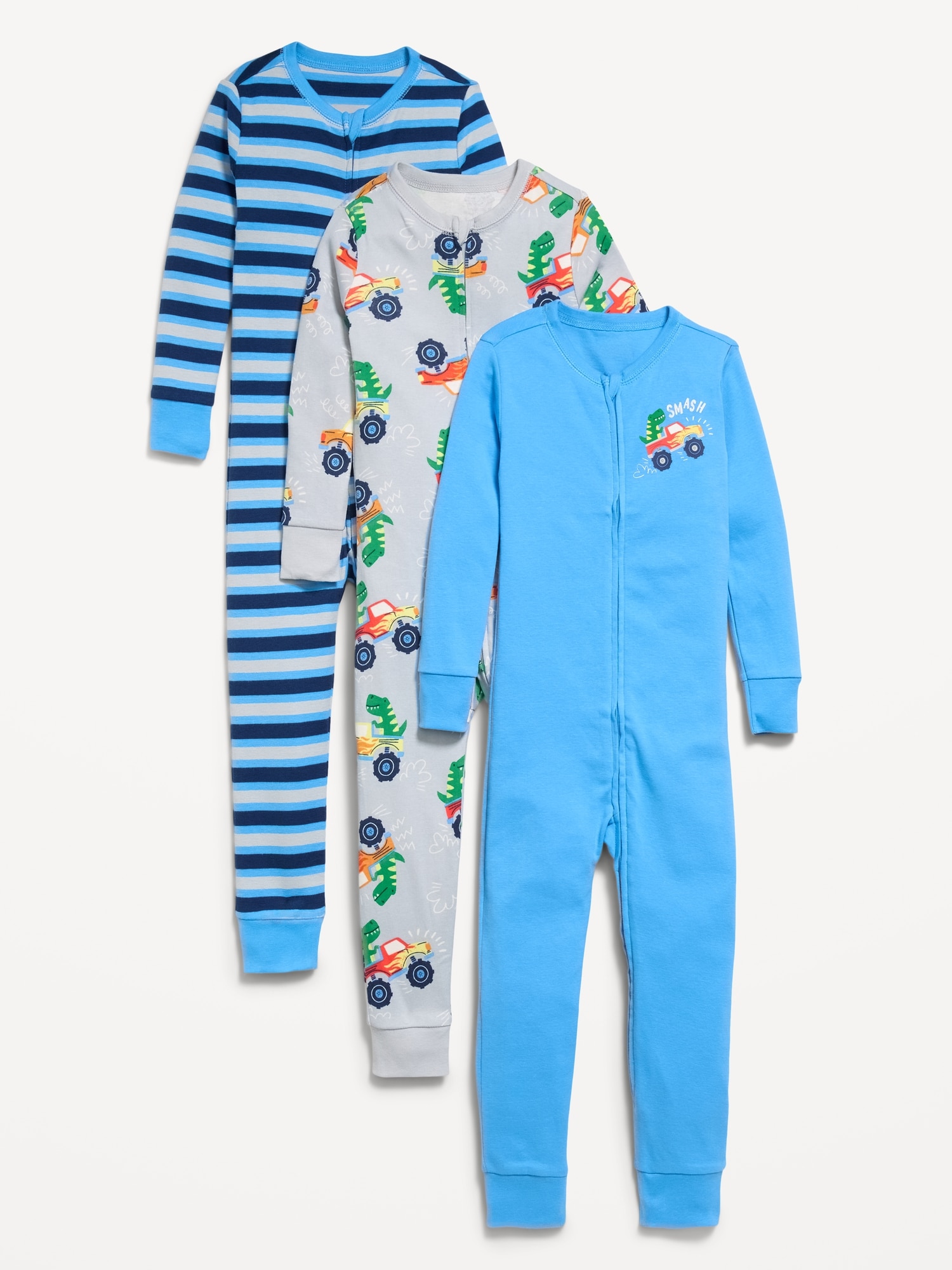 Unisex Snug-Fit 2-Way-Zip Pajama One-Piece 3-Pack for Toddler & Baby
