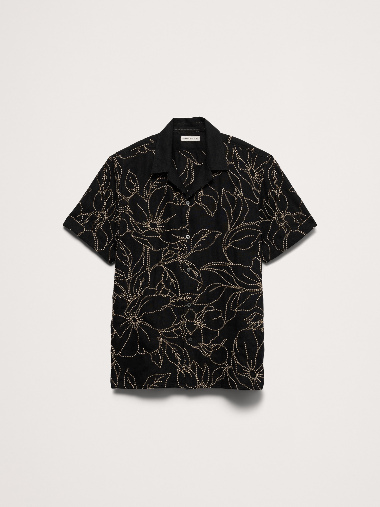 Standard-Fit Embroidered Linen Resort Shirt