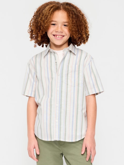 Short-Sleeve Striped Pocket Oxford Shirt for Boys