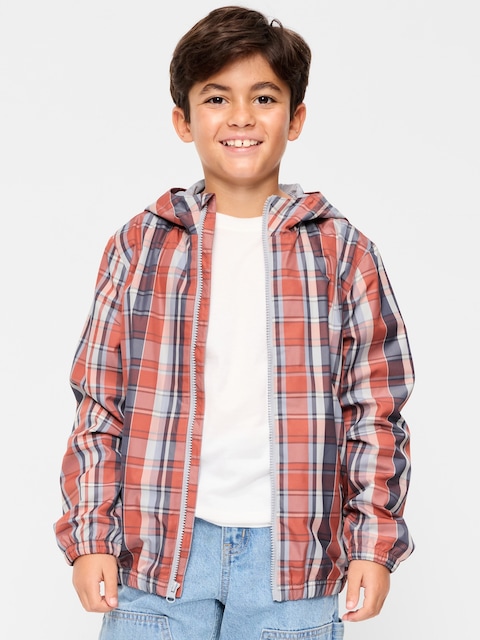 Water-Resistant Plaid Zip-Front Jacket for Boys