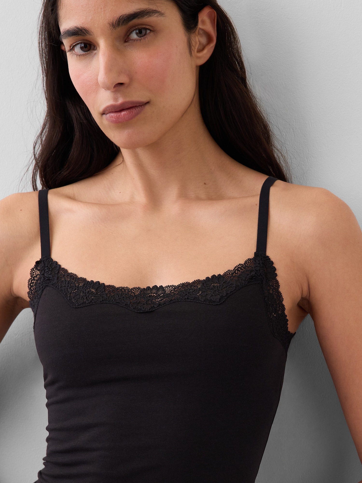 Organic Stretch Cotton Lace-Trim Cami