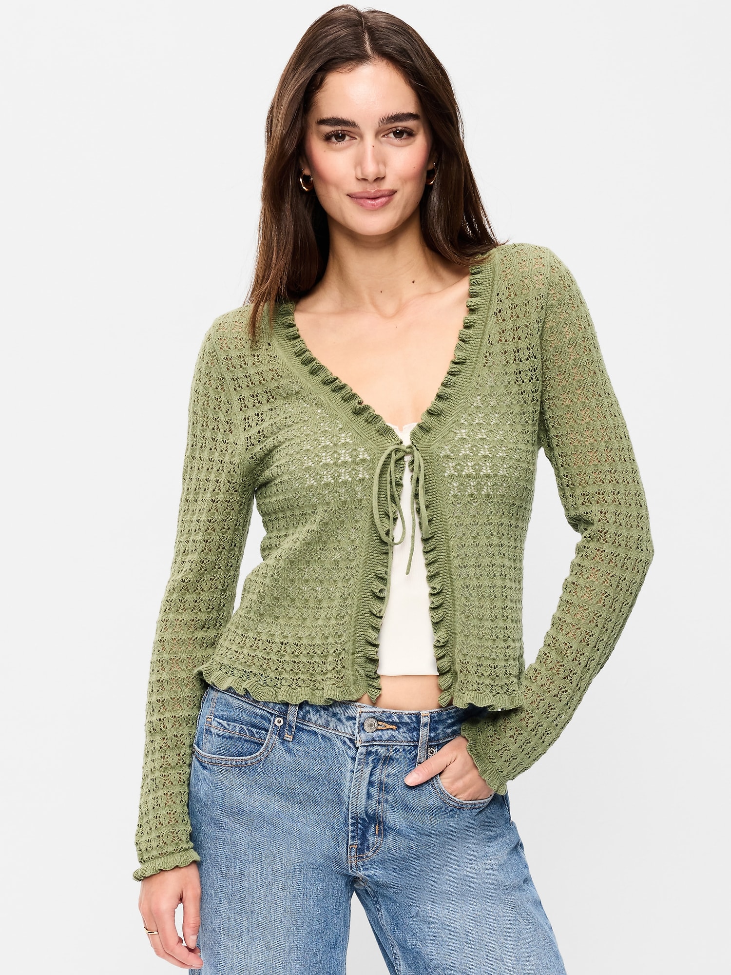 Seaside Cotton Tie-Front Cropped Cardigan