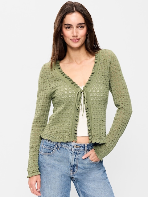 Seaside Cotton Tie-Front Cropped Cardigan