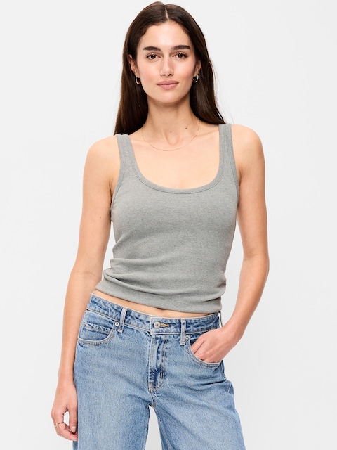 First-Layer Ribbed Scoop-Neck Tank Top