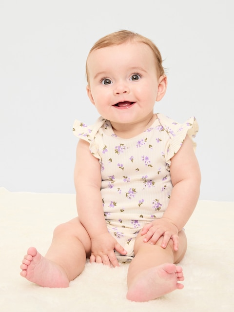 Short-Sleeve Ruffle-Trim Ribbed Bodysuit for Baby