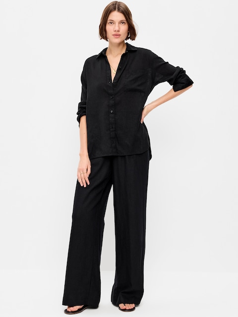 High-Waisted Linen-Blend Super Wide-Leg Pants