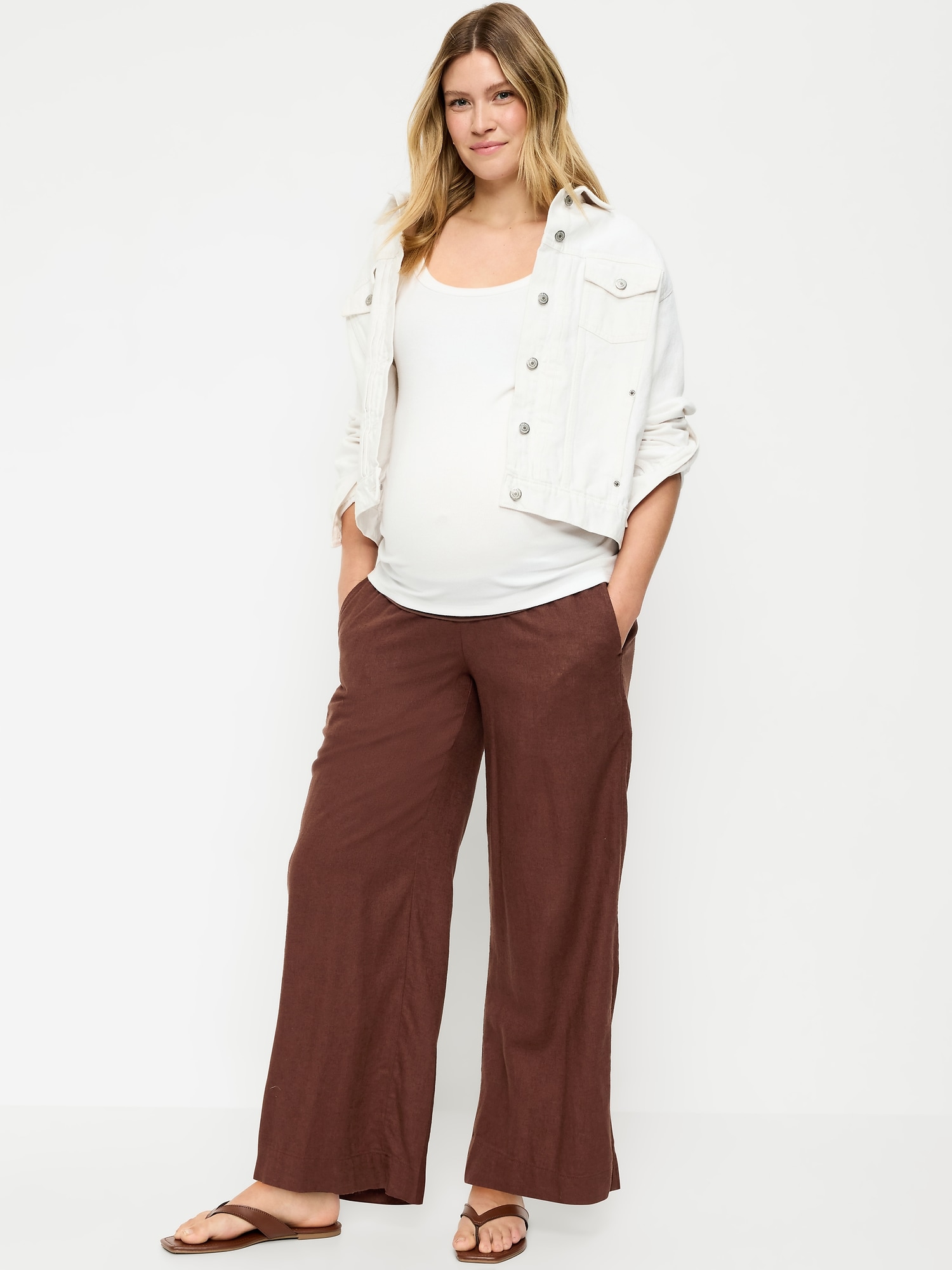 Maternity Rollover Waist Linen-Blend Super Wide-Leg Pants