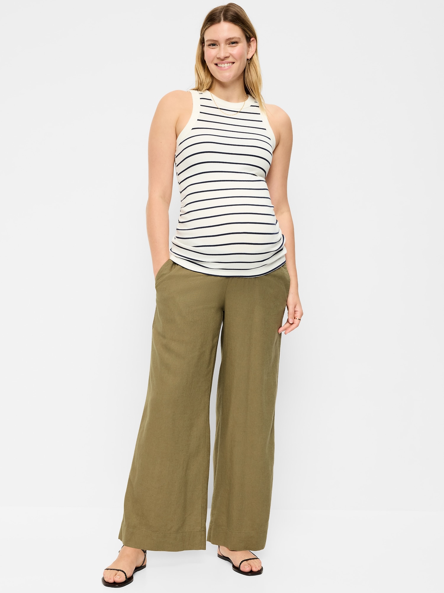 Maternity Rollover Waist Linen-Blend Super Wide-Leg Pants