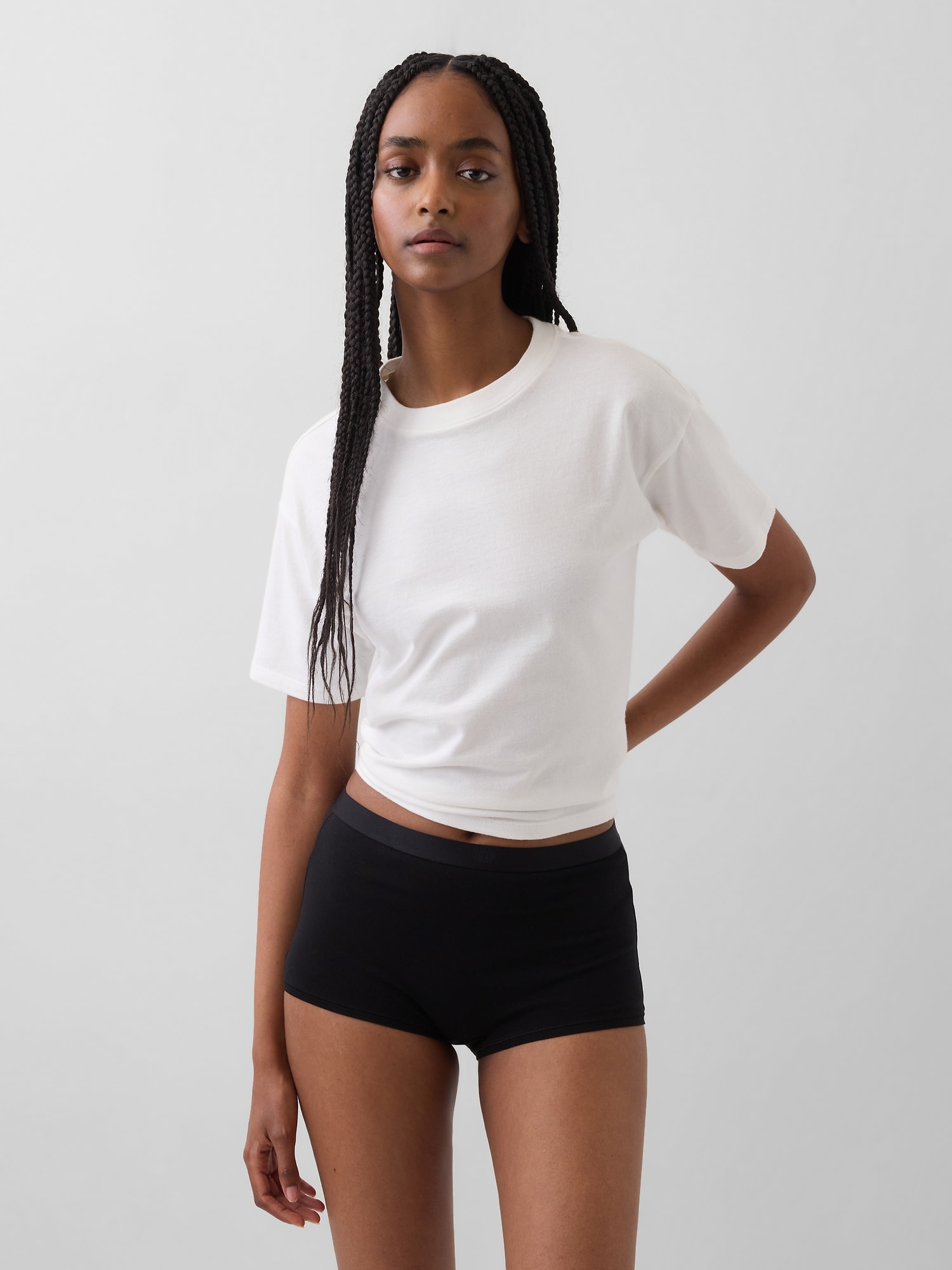 SHORT COURT TAILLE HAUTE EN COTON BIOLOGIQUE EXTENSIBLE