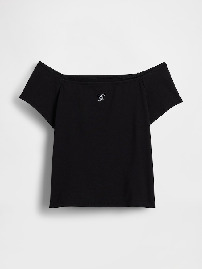 クロースニット ジャージー オフショルダー クロップドTシャツ-5