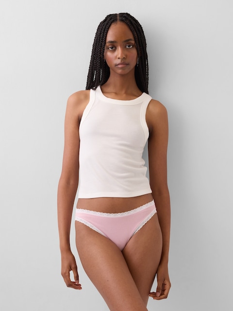 Organic Stretch Cotton Lace-Trim Bikini