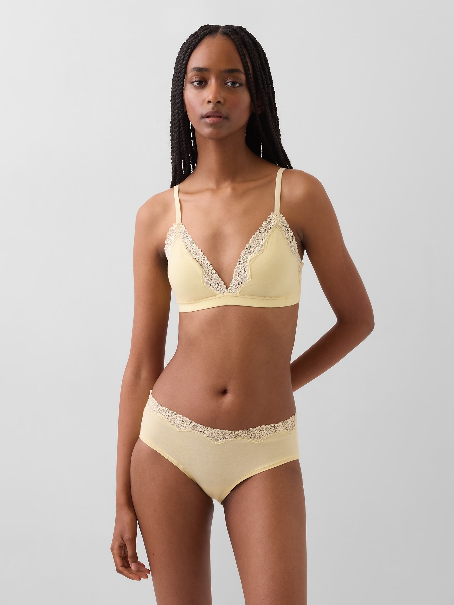 Organic Stretch Cotton Lace-Trim Triangle Bra