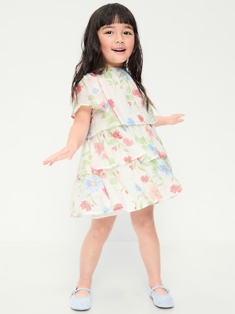 Short-Sleeve Tiered Swing Dress for Toddler Girls