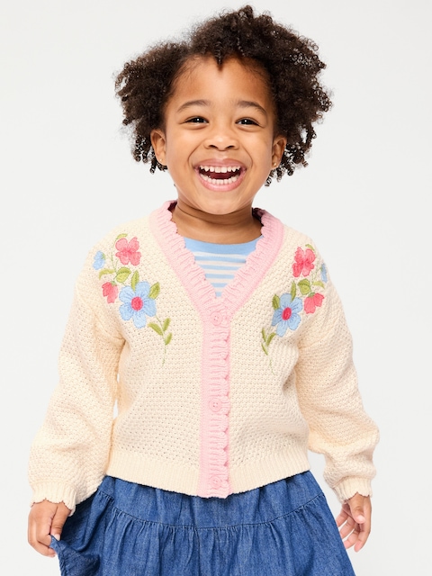 Long-Sleeve Embroidered Cardigan Sweater for Toddler Girls