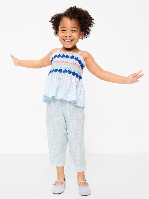 Sleeveless Smocked Crinkle Top and Pants Set for Toddler Girls