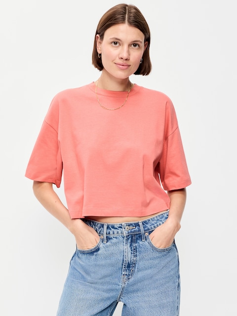 Vintage Crew-Neck Oversized Crop T-Shirt