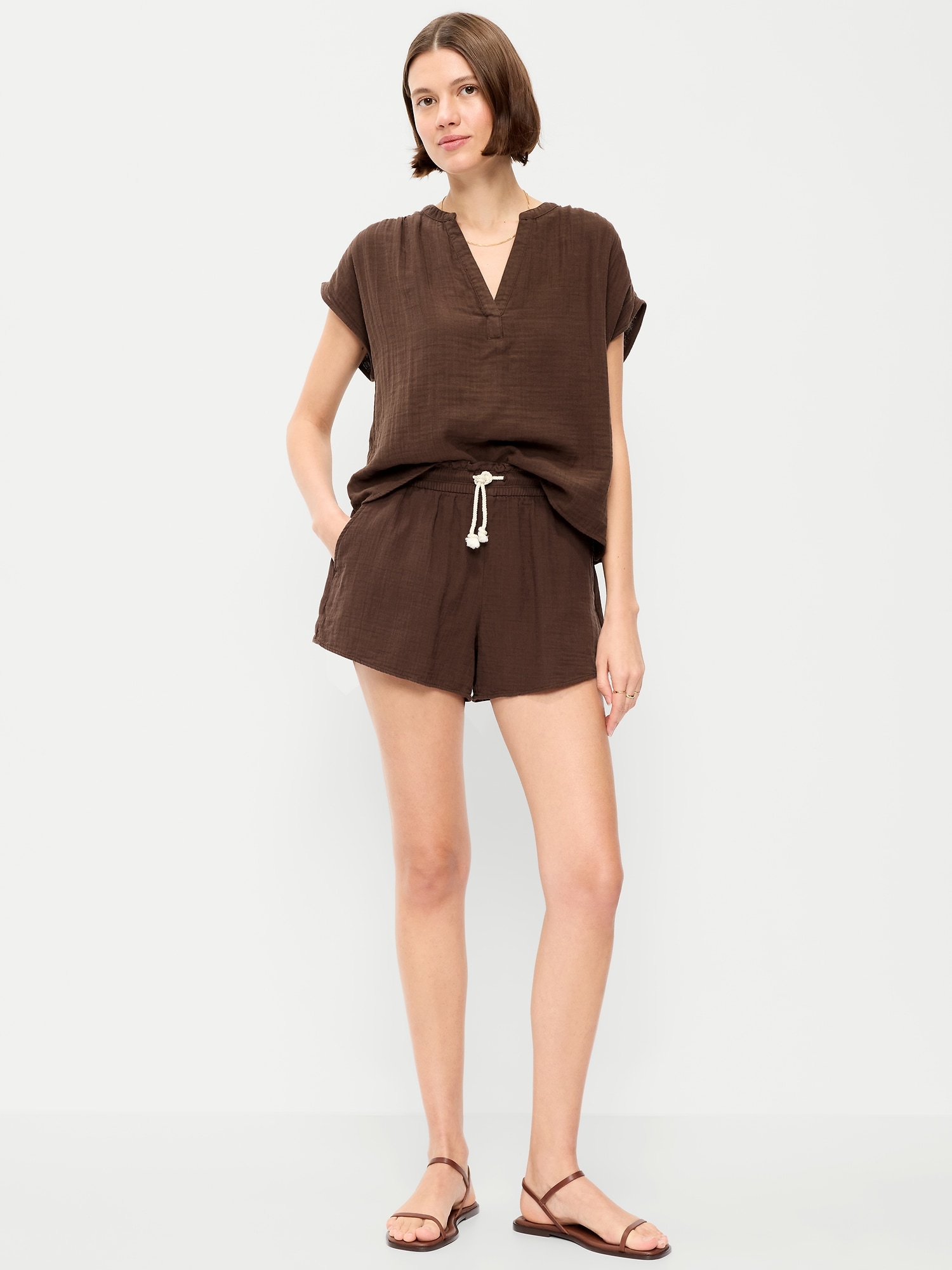 High-Waisted Crinkle Gauze Shorts
