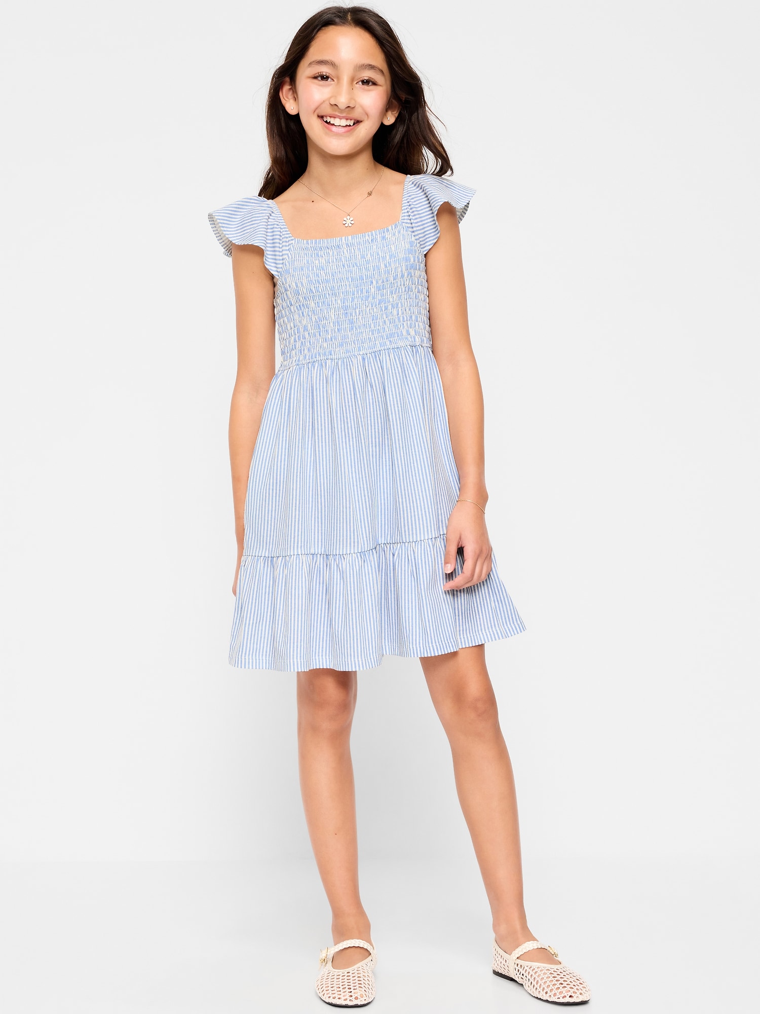 ROBE À SMOCKS AJUSTÉE ET ÉVASÉE À MOTIF POUR FILLE