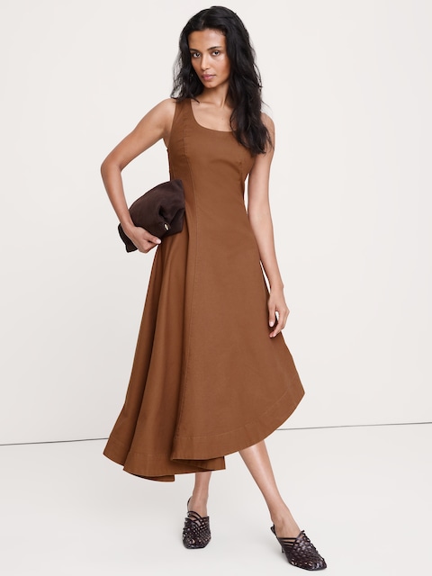 ROBE MI-LONGUE ASYMÉTRIQUE EN TOILE DE COTON