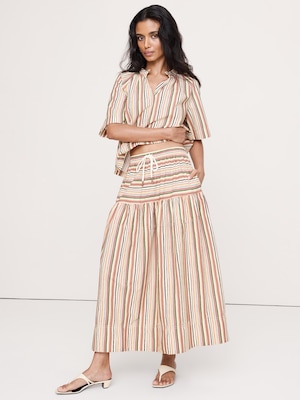 コットンポプリン ティアード マキシスカート