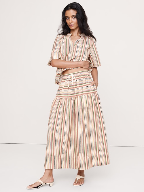 コットンポプリン ティアード マキシスカート