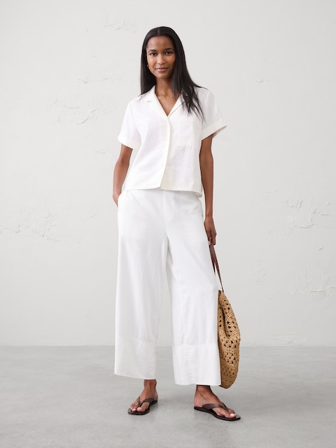 Anyday Wide-Leg High-Rise Linen-Blend Cropped Pant