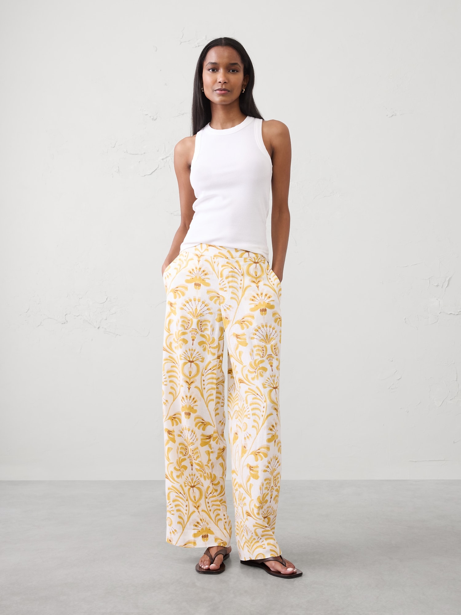 Wide-Leg High-Rise Linen-Blend Pant