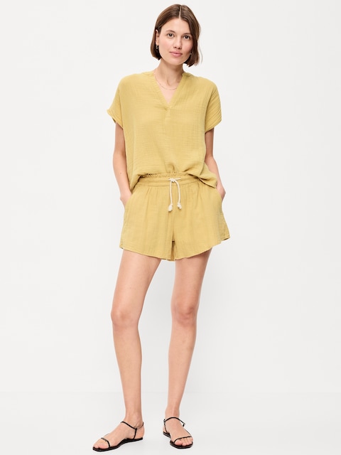 High-Waisted Crinkle Gauze Shorts