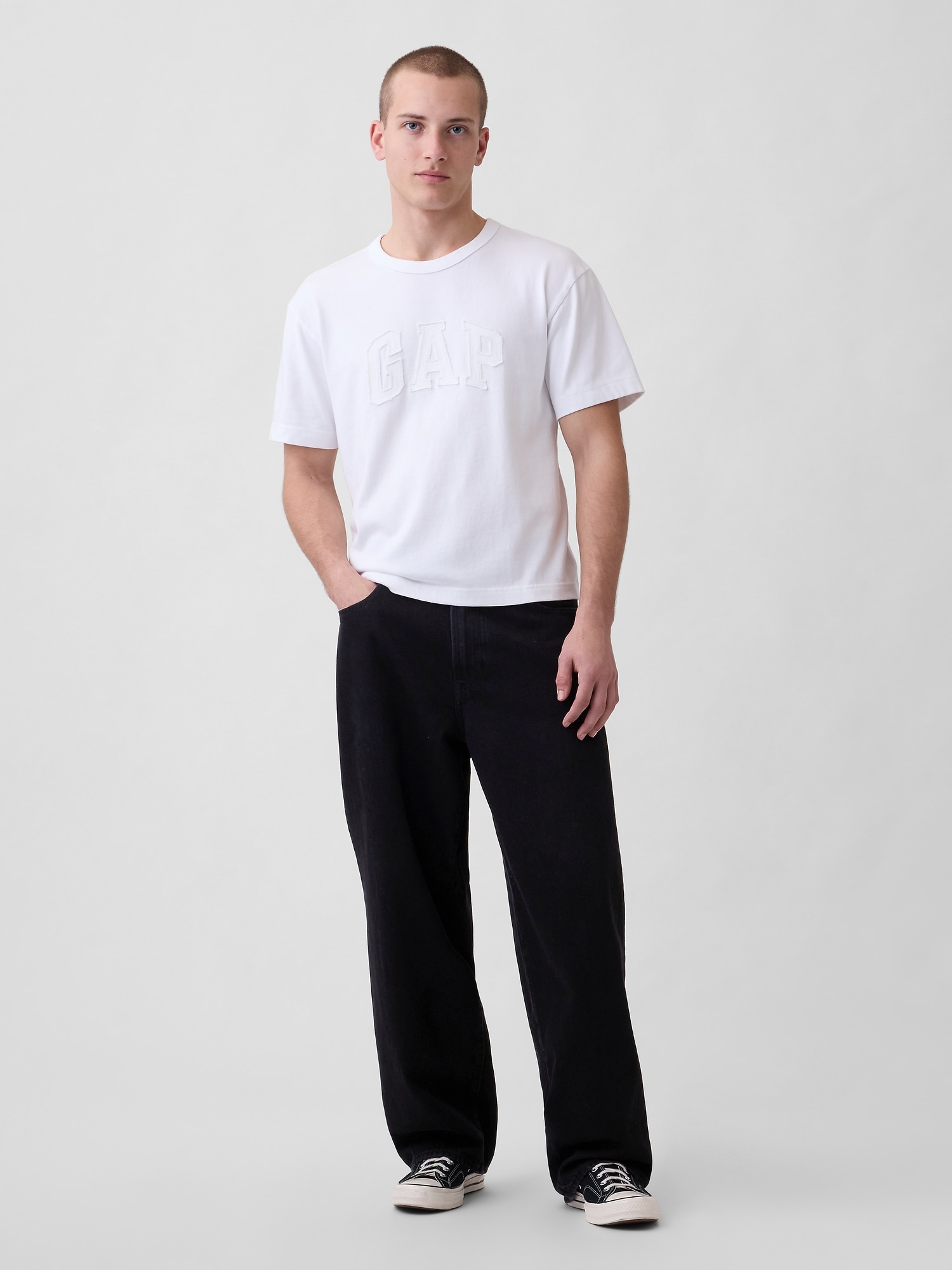 ヘビーウェイト リラックスフィット GAPロゴ クロップドTシャツ-1